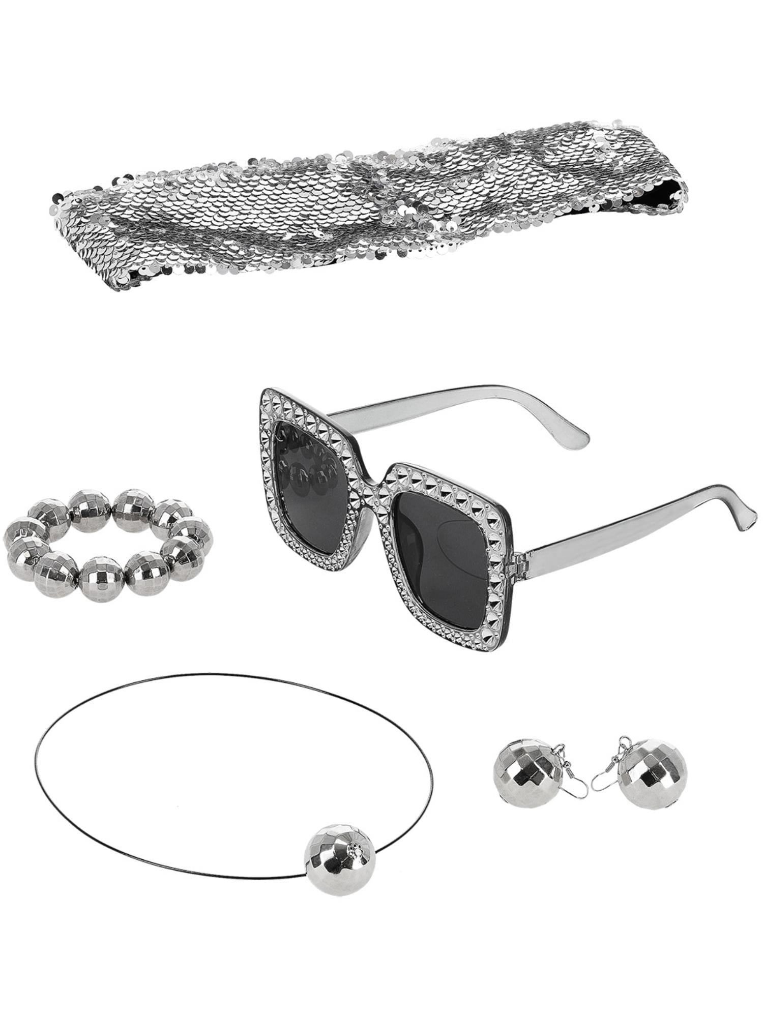 smiffys-fever-70s-disco-schmuck-set-silber-5-teilig image 2