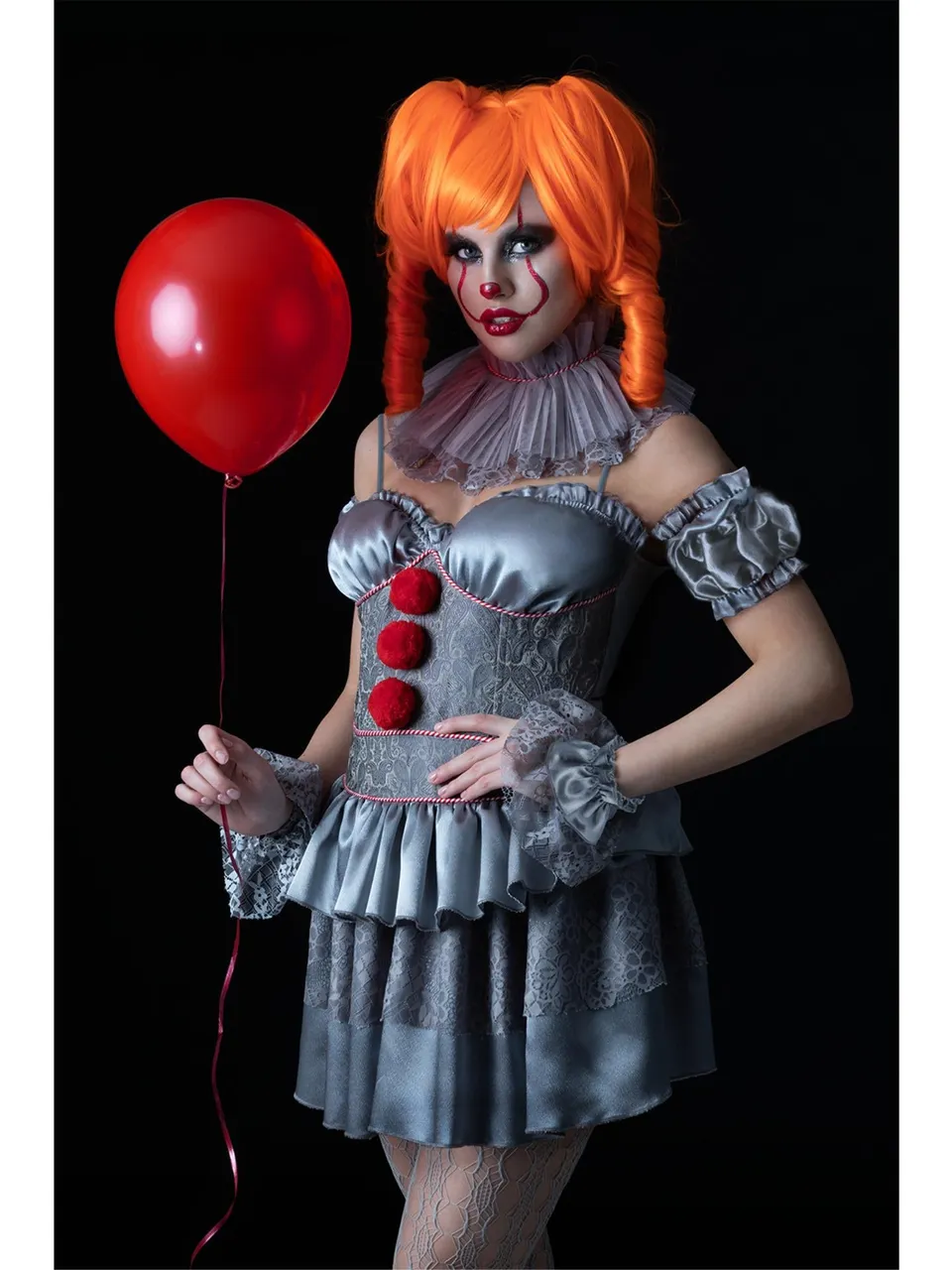 smiffys-fever-pennywise-kleid-kost-m-damen-grau-mit-strumpfhose image 1