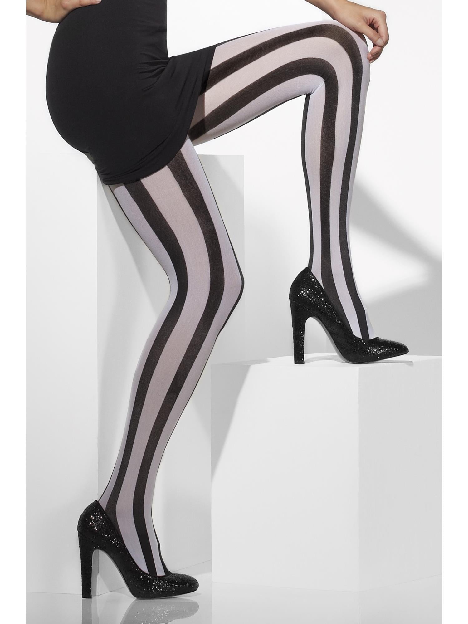 smiffys-fever-strumpfhose-schwarz-wei-gestreift-blickdicht image 2