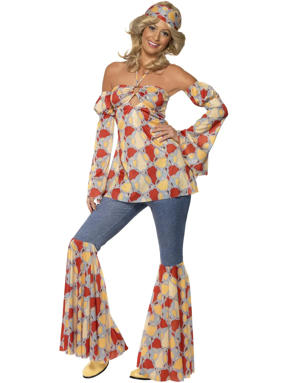 smiffys-fever-vintage-hippy-70er-kost-m-bunt-damen-4-teilig image 1