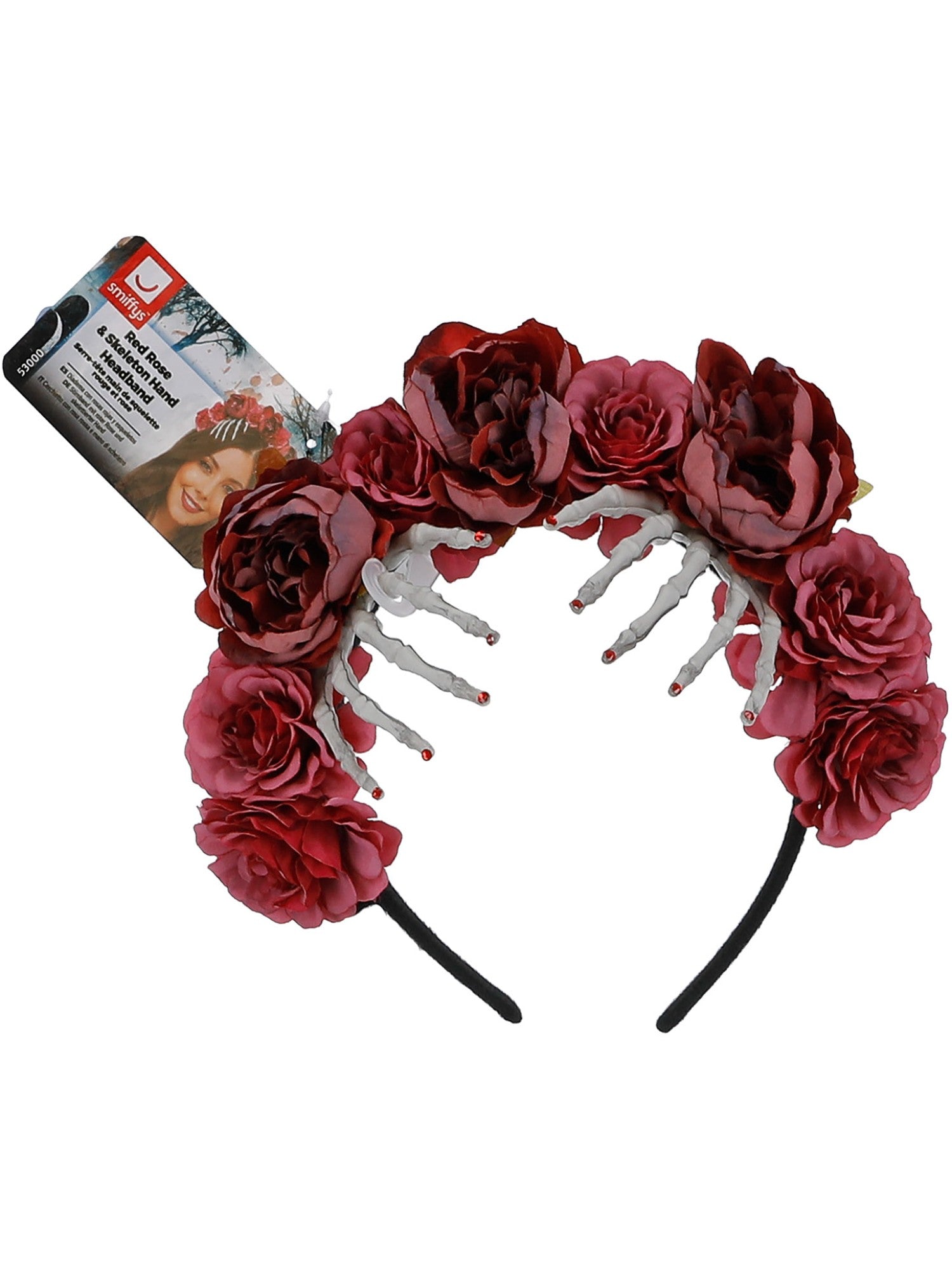smiffys-fever-rose-skeleton-hand-stirnband-rot image 3