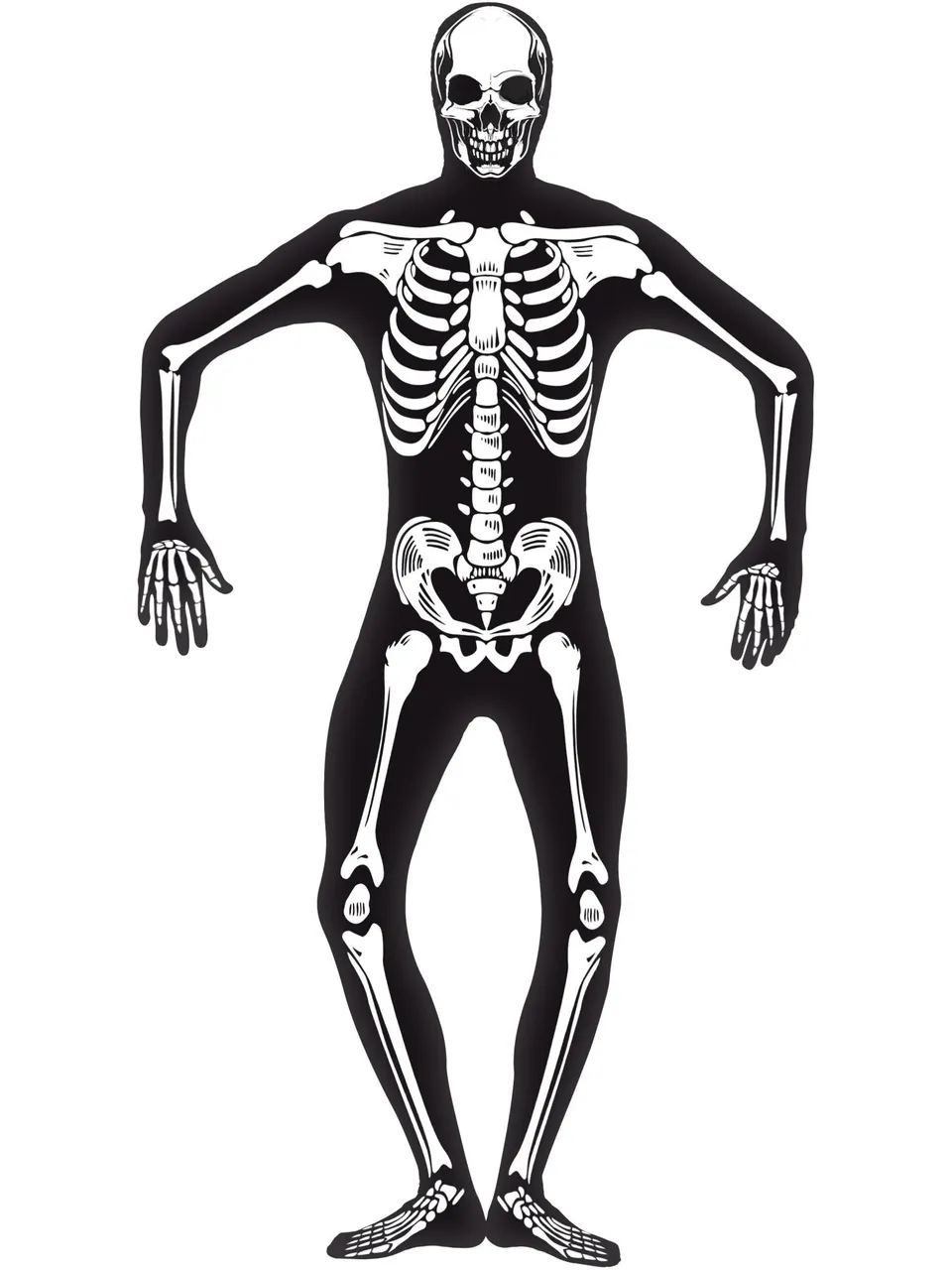 smiffys-fever-skeleton-second-skin-kost-m-schwarz-m-mit-kapuze image 1
