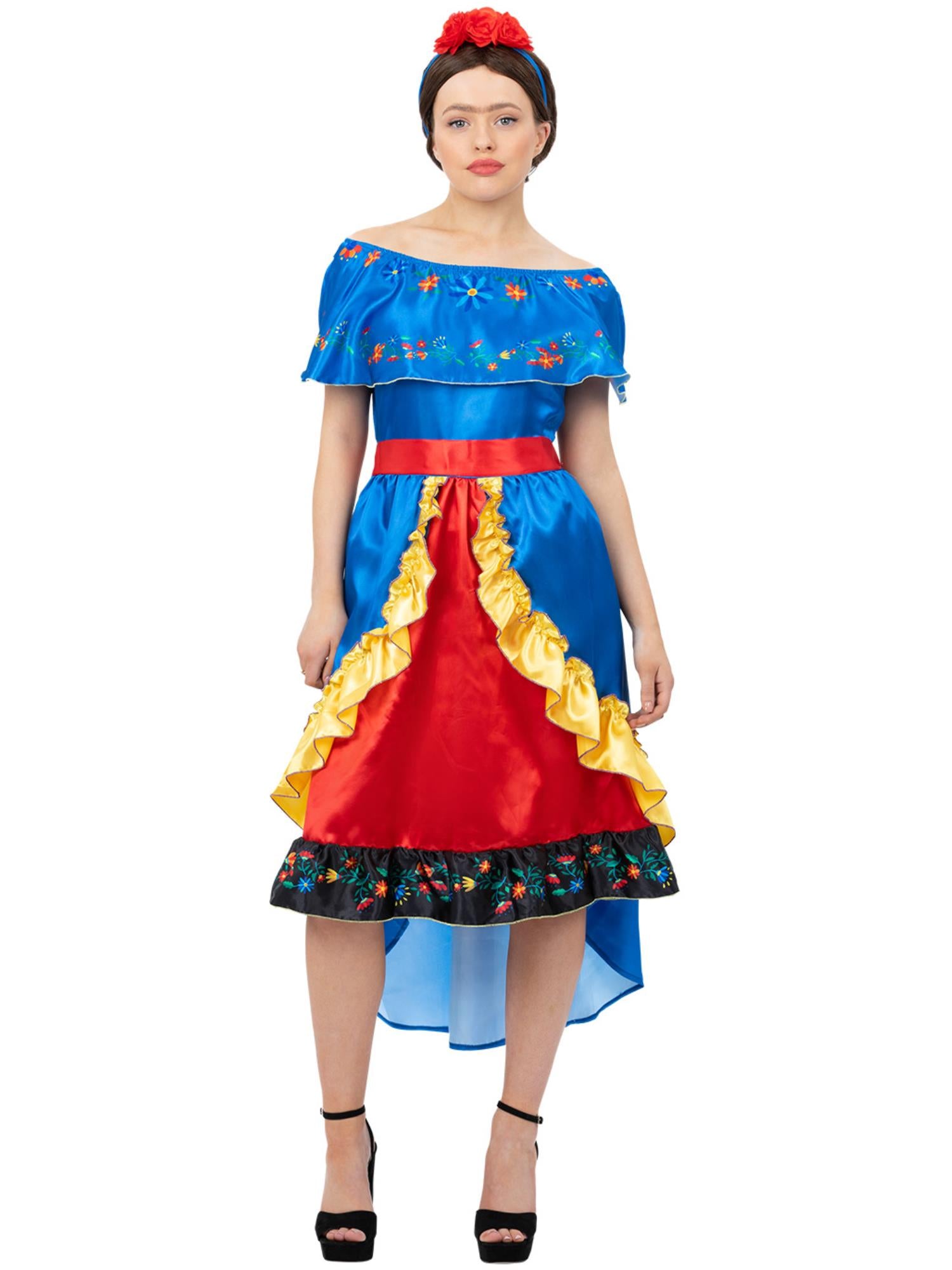 smiffys-fever-frida-kost-m-damen-blau-mit-kopfband-gr-m image 1
