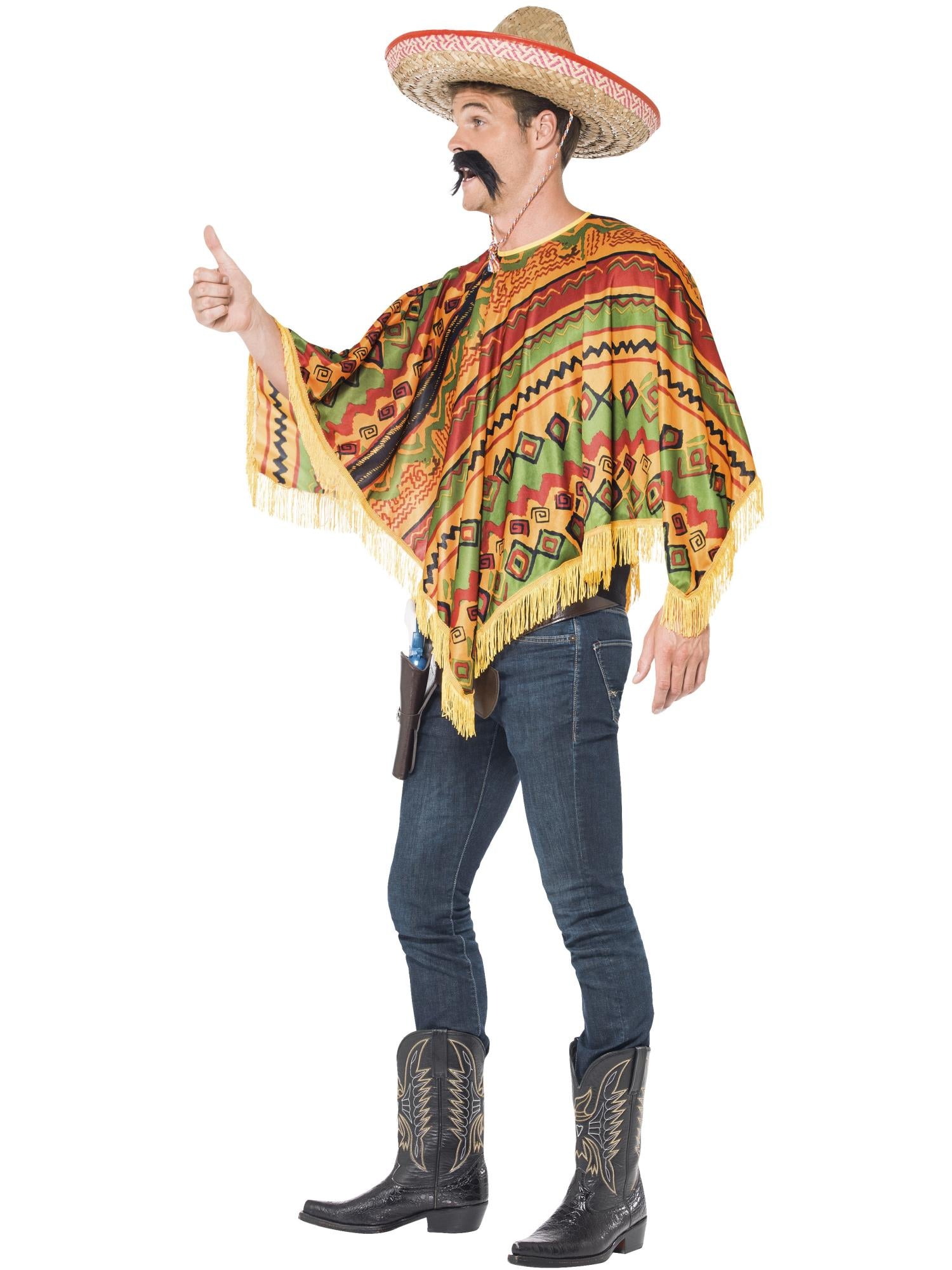 smiffys-fever-43904-mexikaner-kost-m-poncho-mit-schnurrbart-orange image 3