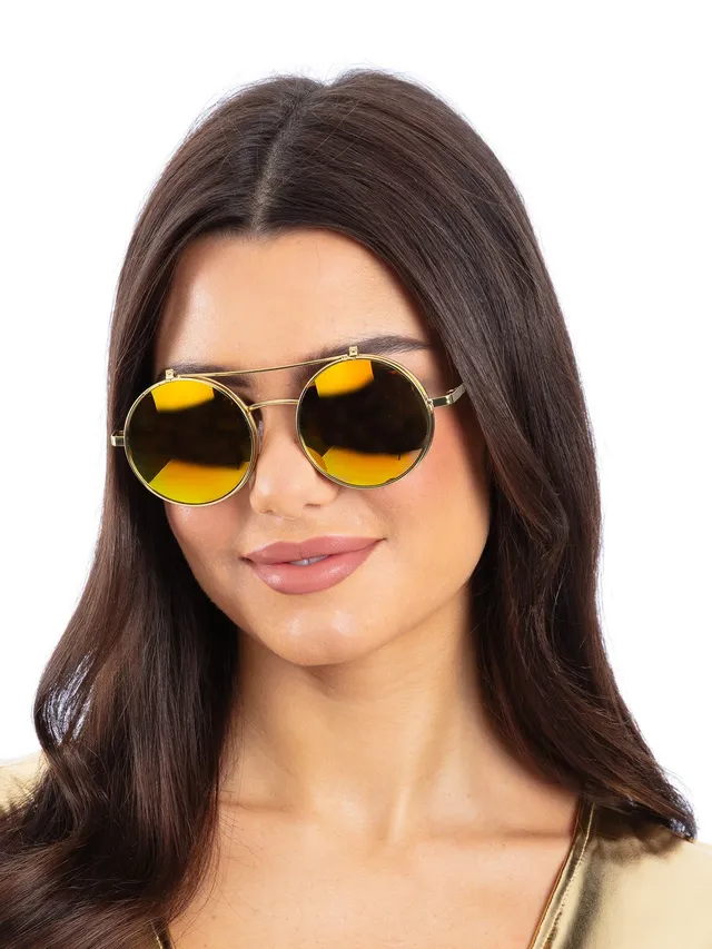 smiffys-fever-flip-up-brille-gold-rund-verspiegelt image 1