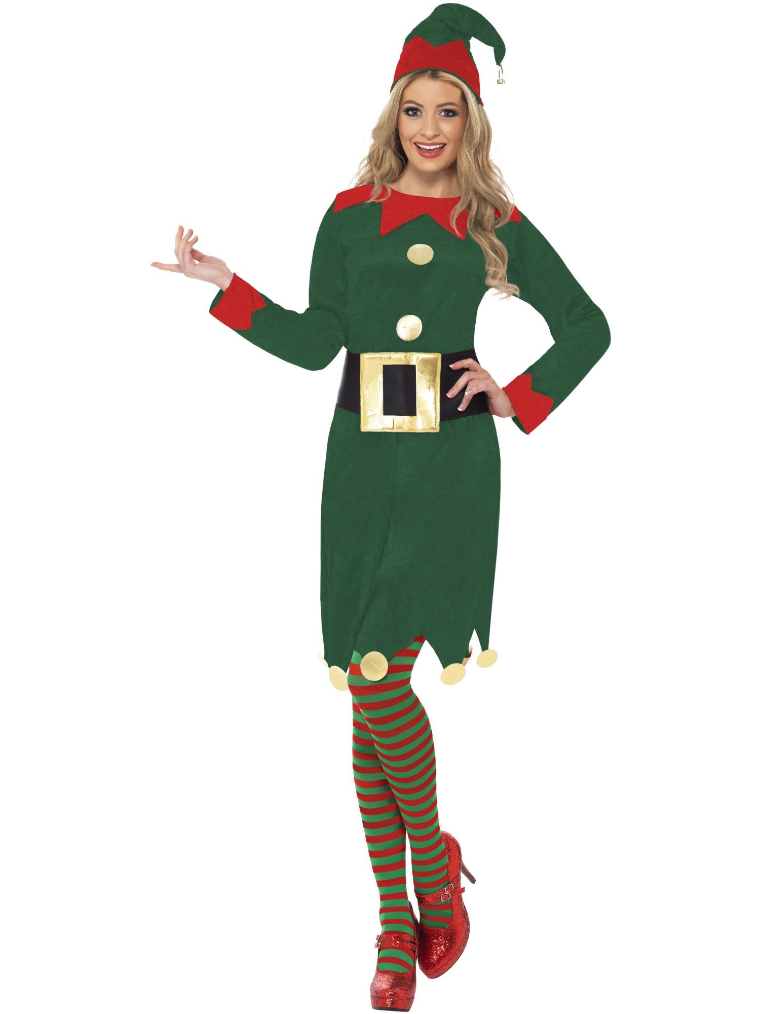 smiffys-fever-elf-kost-m-damen-gr-n-mit-kleid-und-g-rtel image 1