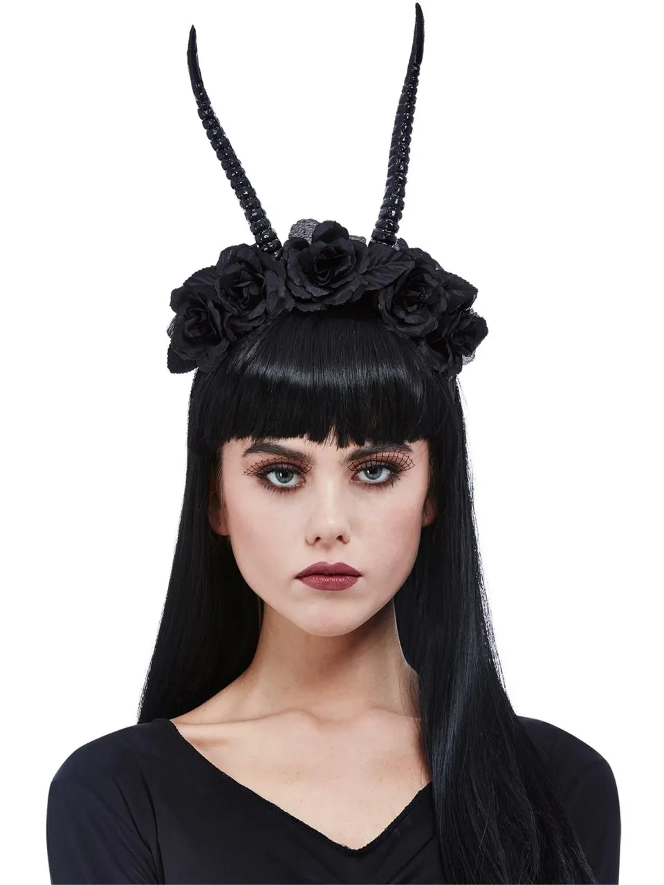 smiffys-fever-demon-horn-haarreif-blumen-teufel-schwarz image 1