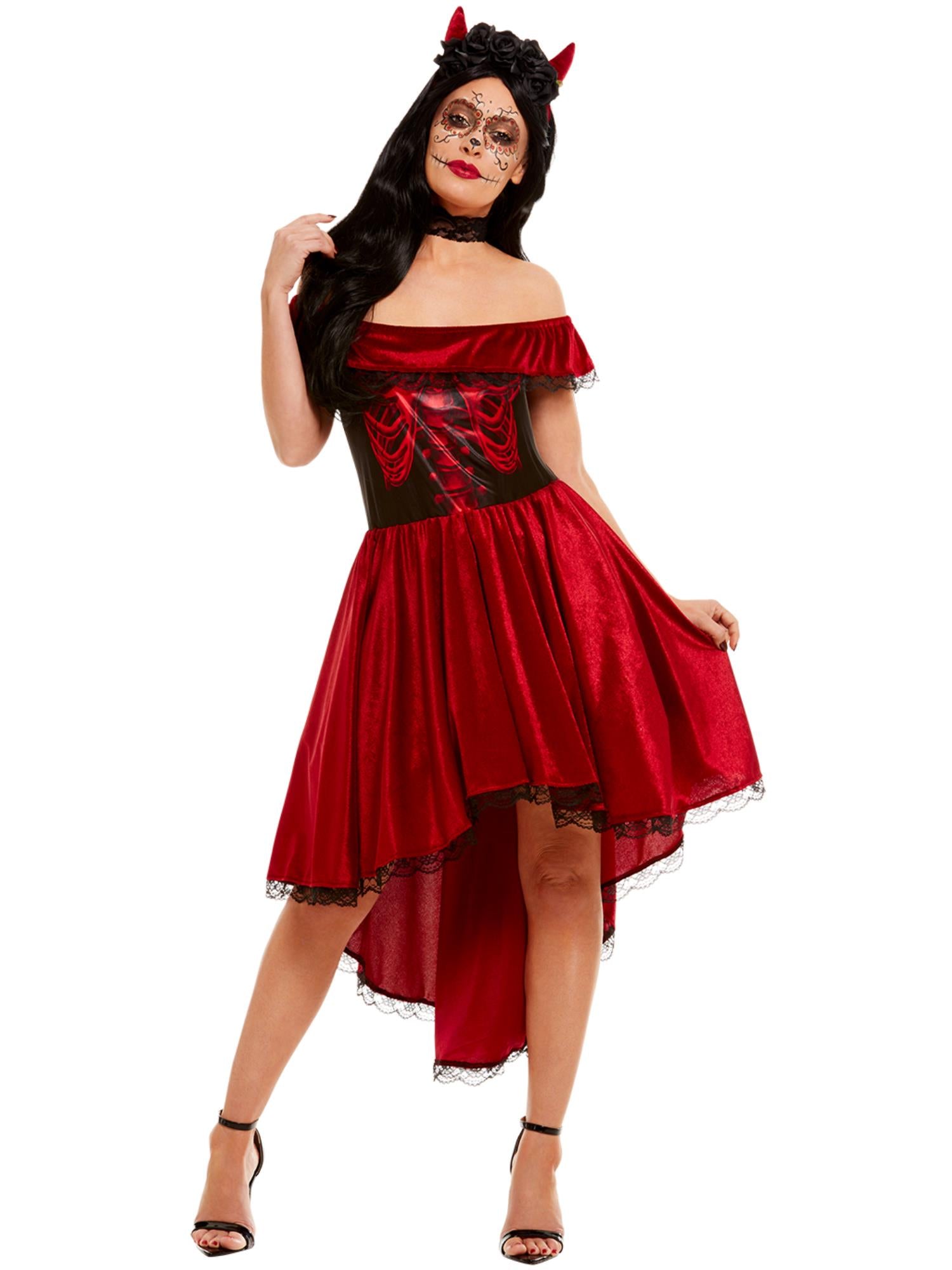 smiffys-fever-day-of-the-dead-devil-kost-m-damen-rot-m image 1