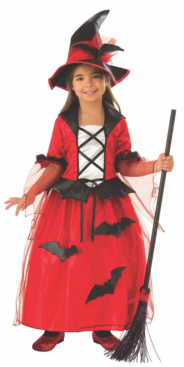 rubie-s-deluxe-bat-witch-kost-m-rot-schwarz-gr-m-mit-hut image 1