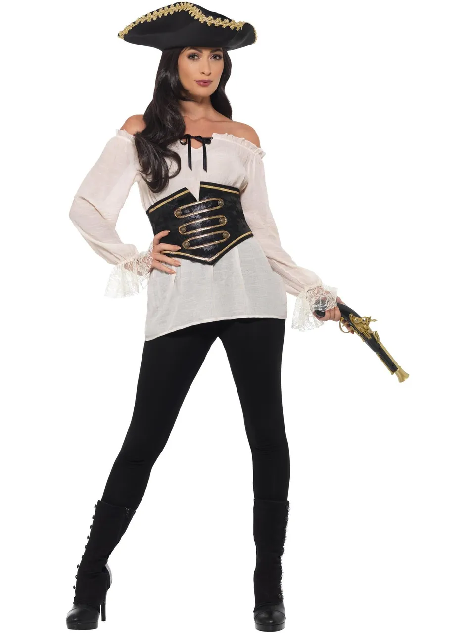 smiffys-fever-piratenbluse-damen-creme-mit-schn-rmieder-gr-e-m image 1