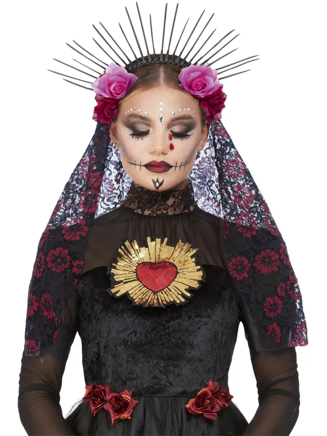 smiffys-fever-day-of-the-dead-haarreif-schwarz-rot-einheitsgr-e image 1