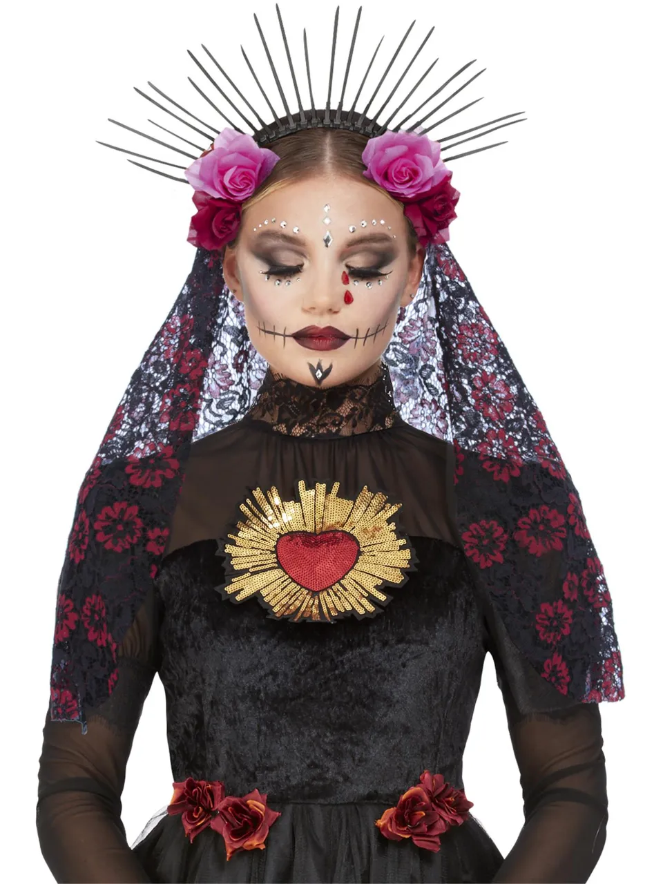 smiffys-fever-day-of-the-dead-haarreif-schwarz-rot-einheitsgr-e image 1