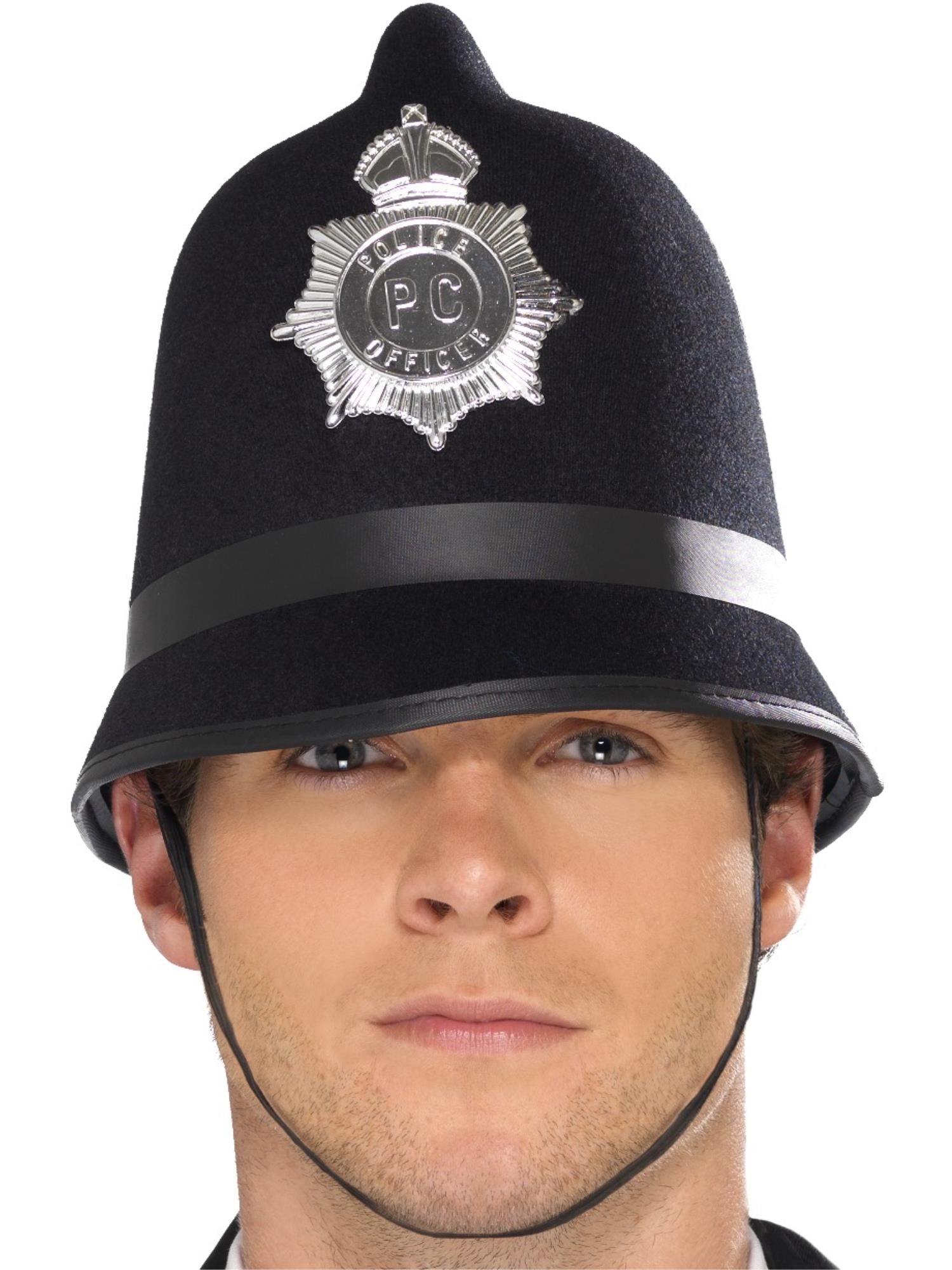 smiffys-fever-police-hat-schwarz-polizeihelm-mit-abzeichen image 1