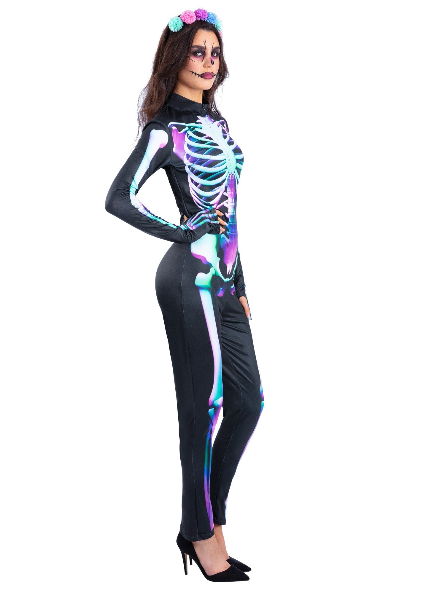 smiffys-fever-skelett-kost-m-damen-m-schwarz-neon image 3