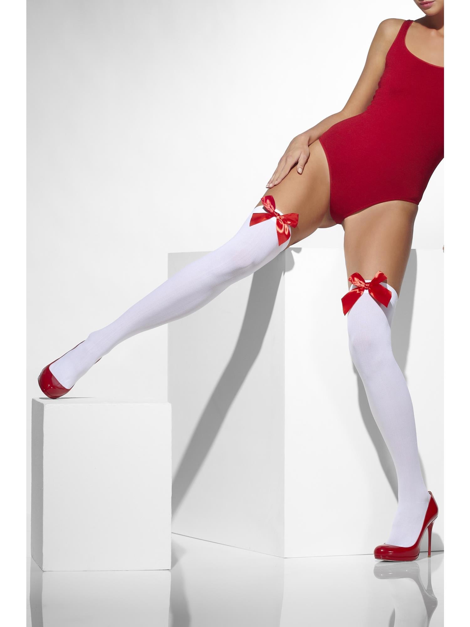 smiffys-fever-halterlose-wei-mit-roter-schleife-damen-blickdicht image 1