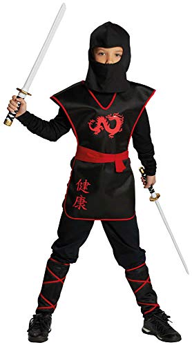 rubie-s-deluxe-ninja-krieger-kost-m-kinder-140-schwarz-rot image 2