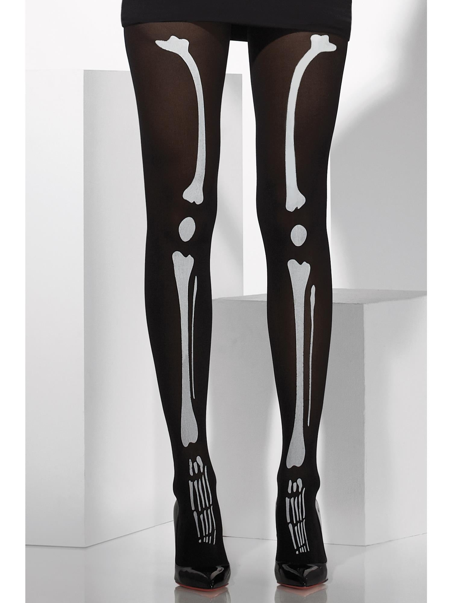 smiffys-fever-skelett-strumpfhose-schwarz-halloween-damen image 2