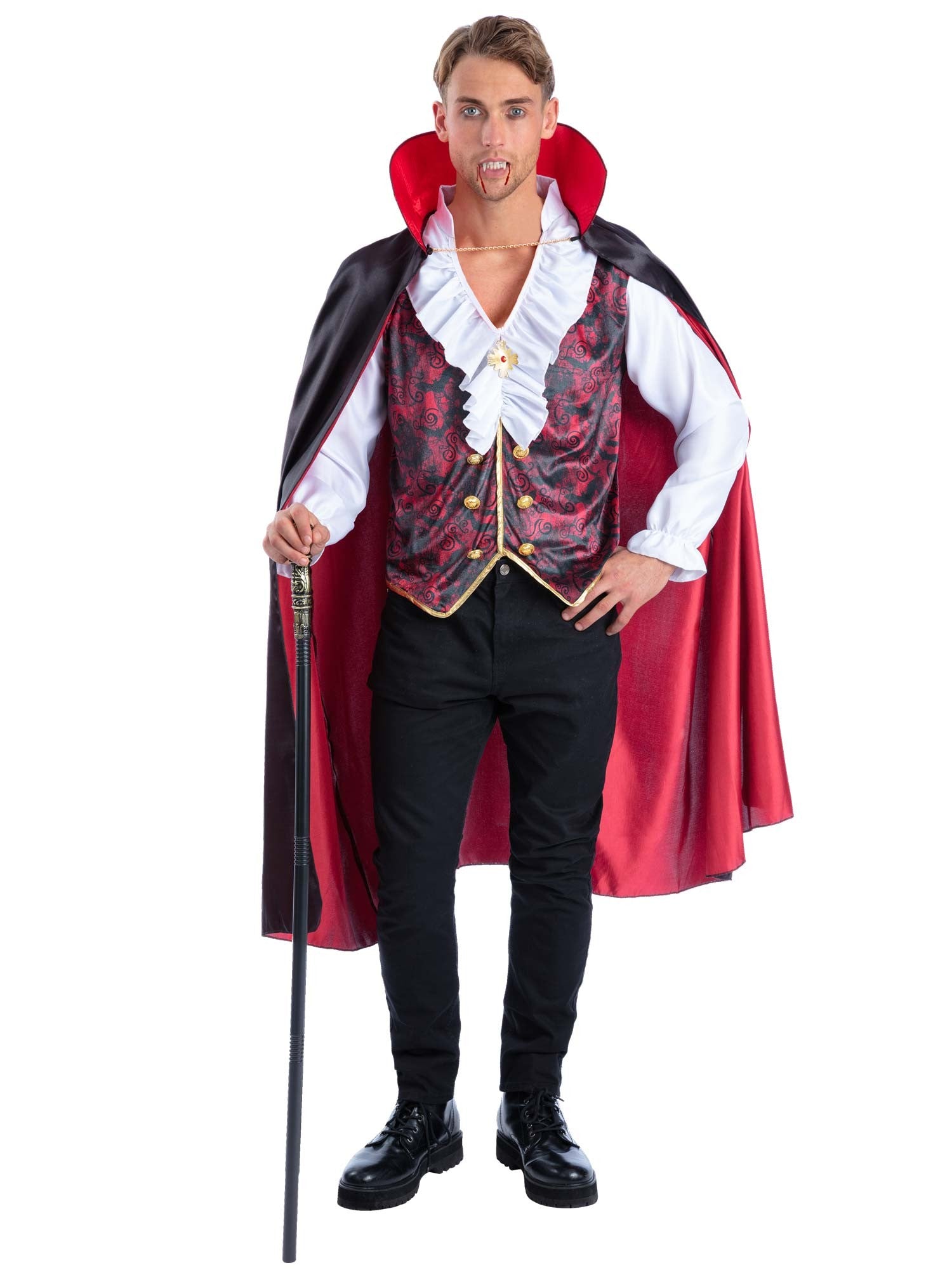 smiffys-fever-vampir-kost-m-schwarz-rot-m-mit-stock image 4