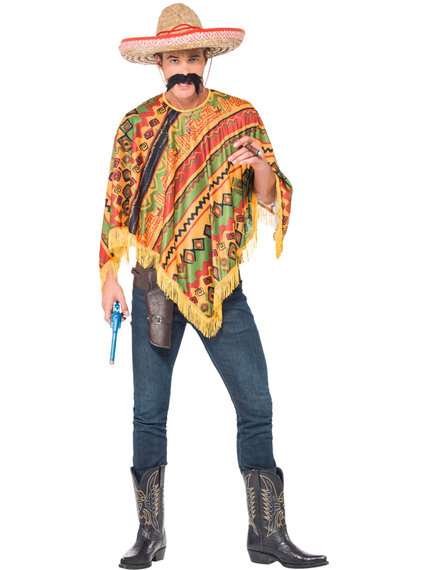 smiffys-fever-43904-mexikaner-kost-m-poncho-mit-schnurrbart-orange image 4
