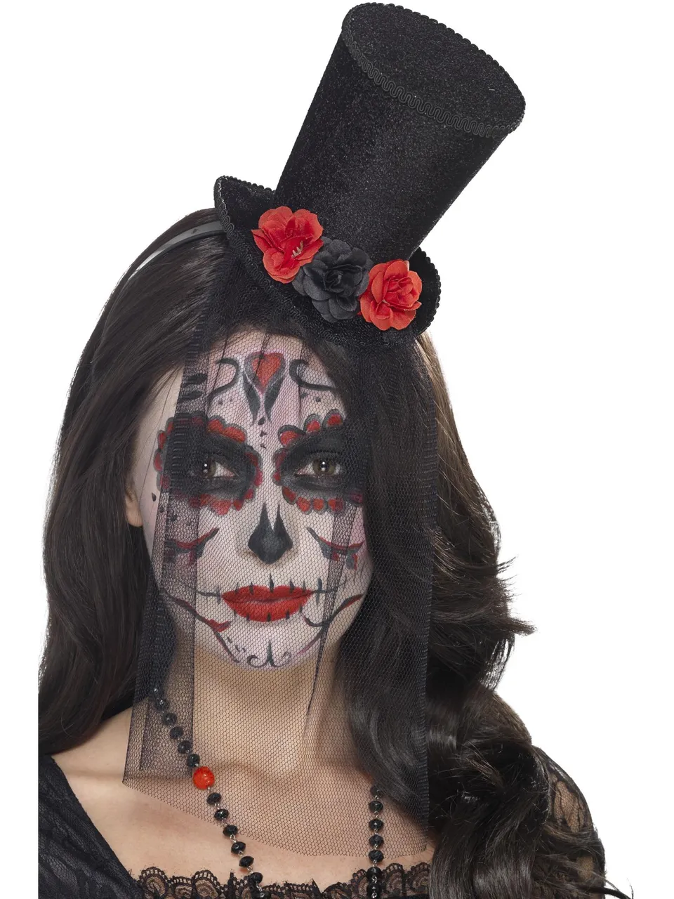 smiffys-fever-day-of-the-dead-mini-zylinder-schwarz-mit-rosen image 1