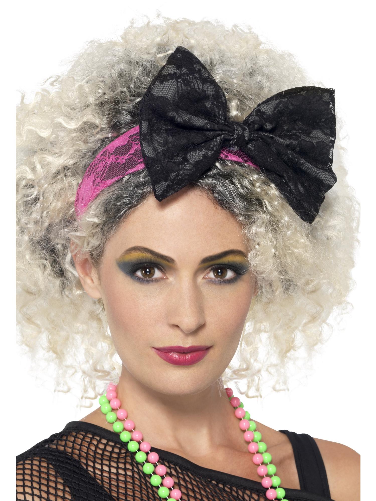 smiffys-fever-80s-lace-stirnband-damen-pink-schwarz-einheitsgr image 1