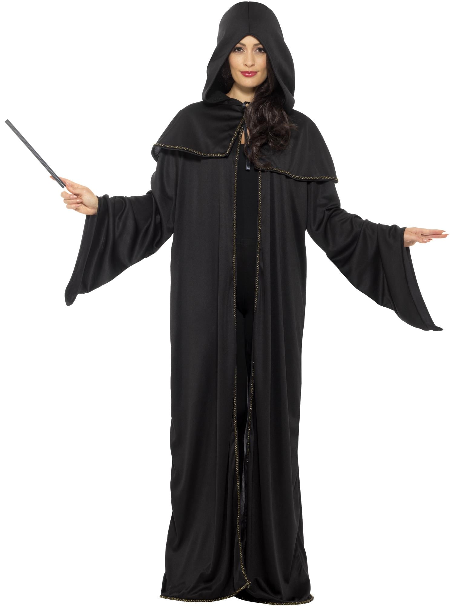 smiffys-fever-wizard-umhang-schwarz-gold-mit-kapuze image 4