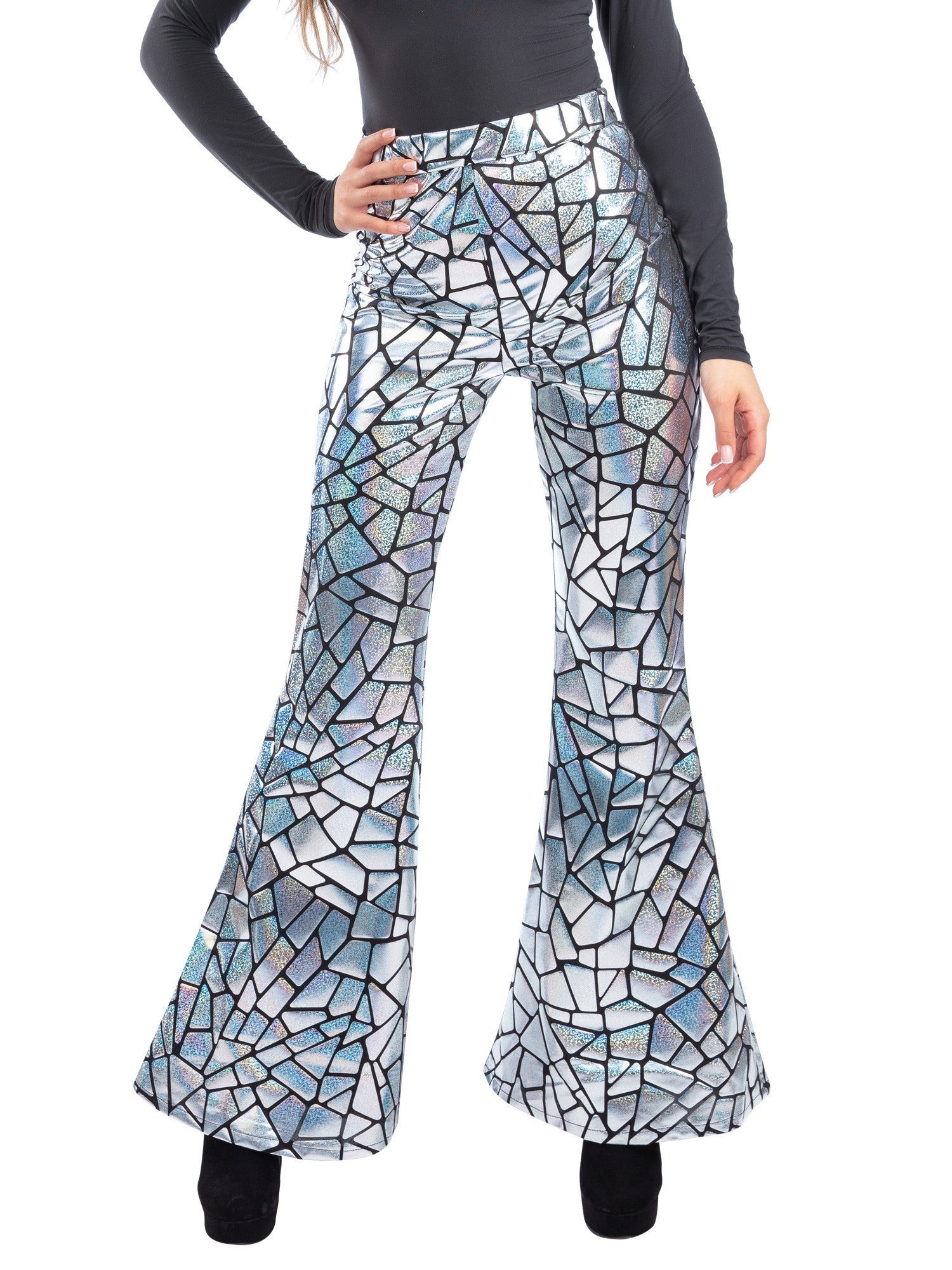 smiffys-fever-disco-darling-schlaghose-damen-silber-gr-l-holo image 2