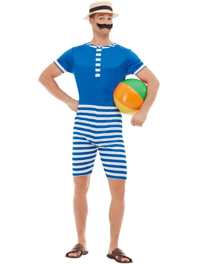 smiffys-fever-20s-bathing-suit-kost-m-blau-wei-gr-l-mit-hut image 1