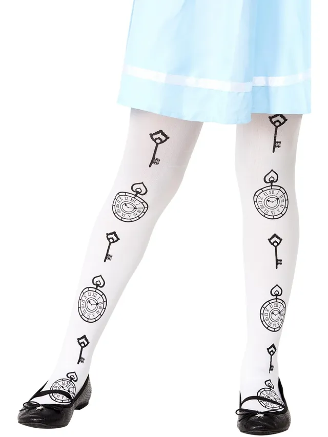 smiffys-fever-girls-wonderland-strumpfhose-alice-wei-uhren-print image 1