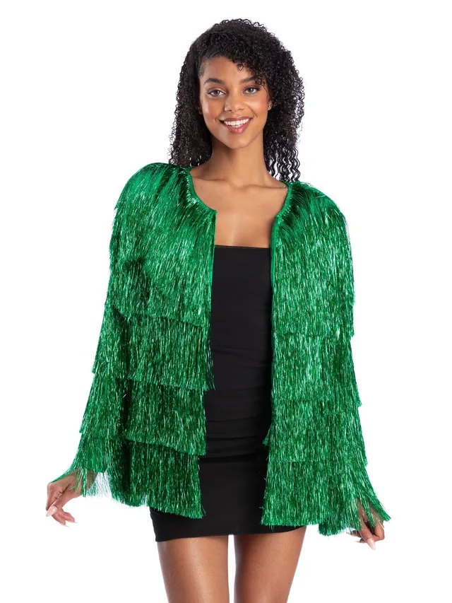 smiffys-fever-tinsel-festival-jacke-gr-n-glitzer-fransen-damen image 1