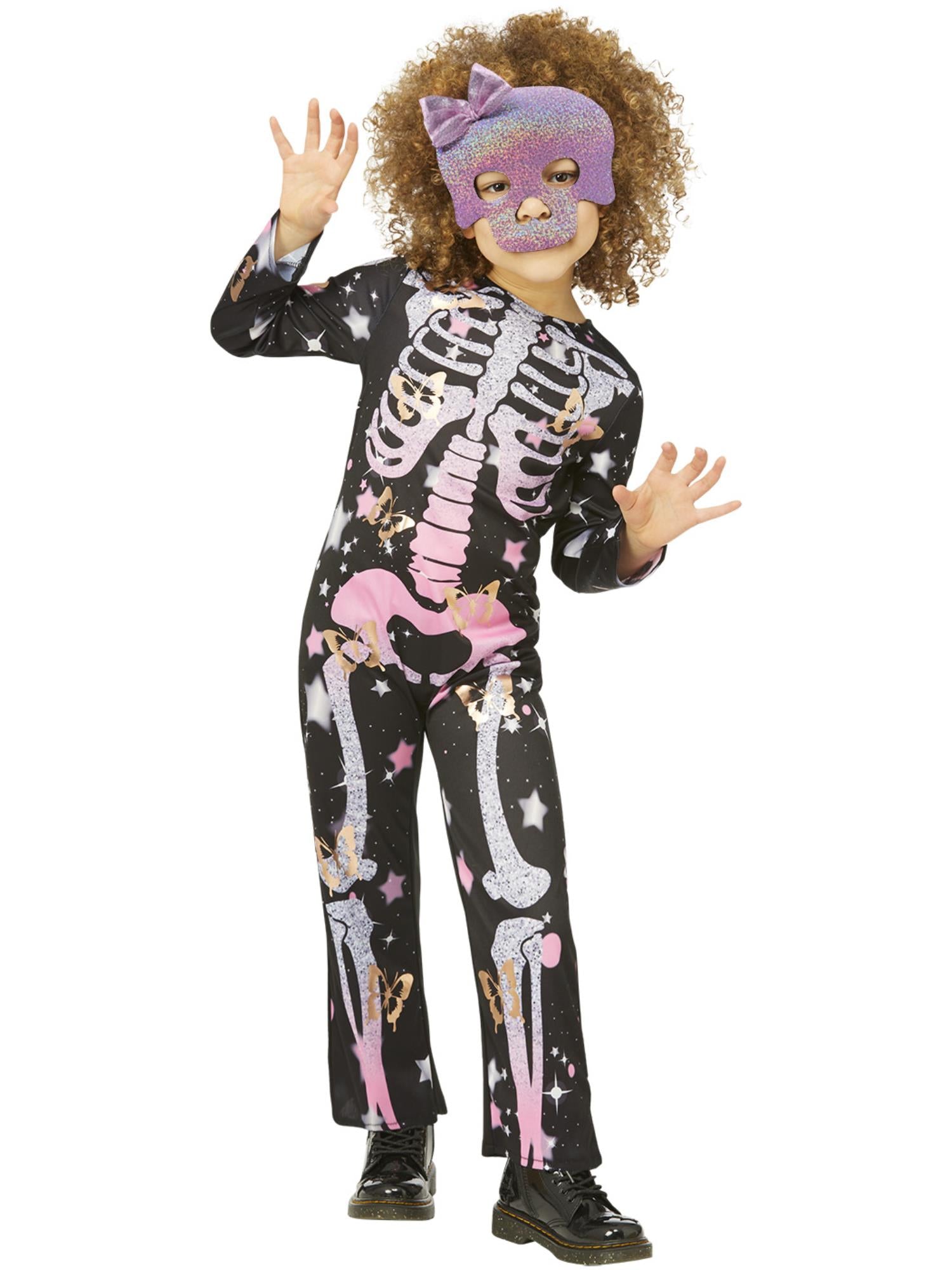smiffys-fever-skeleton-kost-m-ros-gold-glitzer-m-dchen image 3