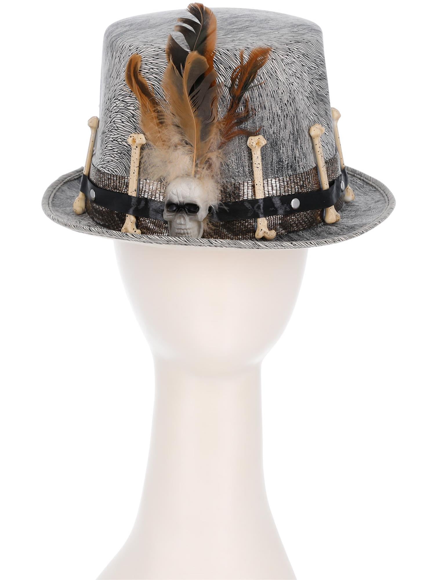 smiffys-fever-voodoo-zylinder-grau-distressed-hut-knochen image 2