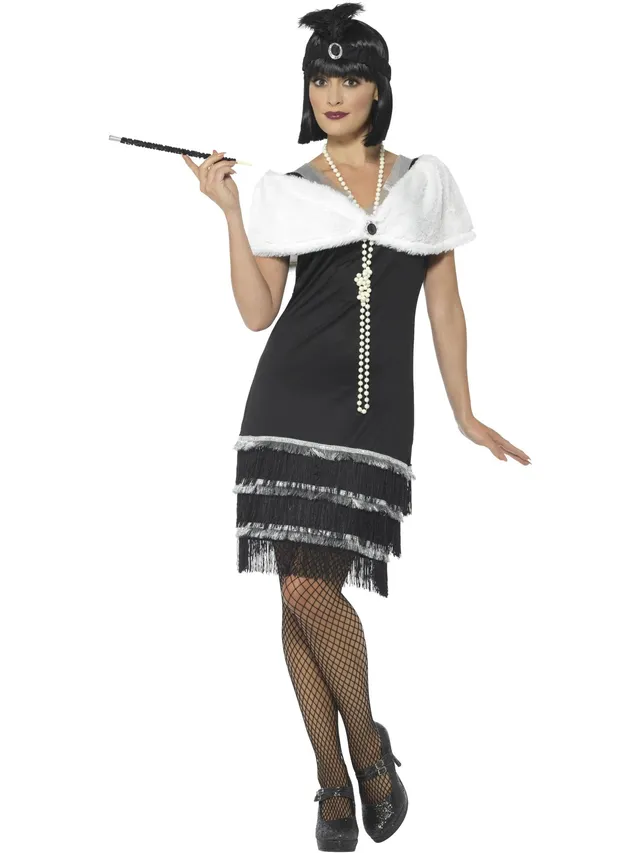 smiffys-fever-flapper-kost-m-schwarz-s-kleid-stola image 1
