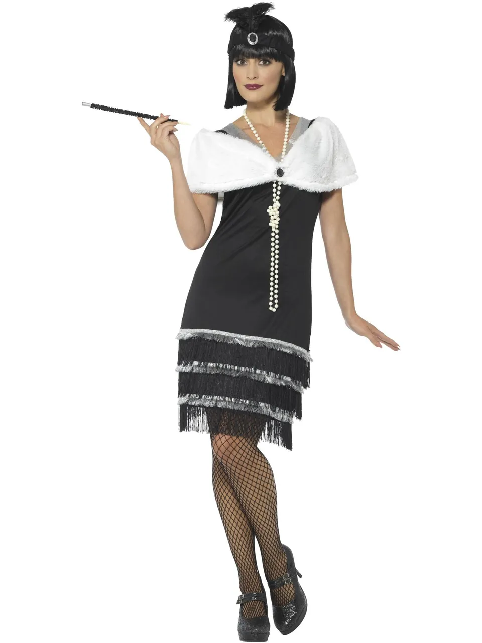 smiffys-fever-flapper-kost-m-schwarz-s-kleid-stola image 1