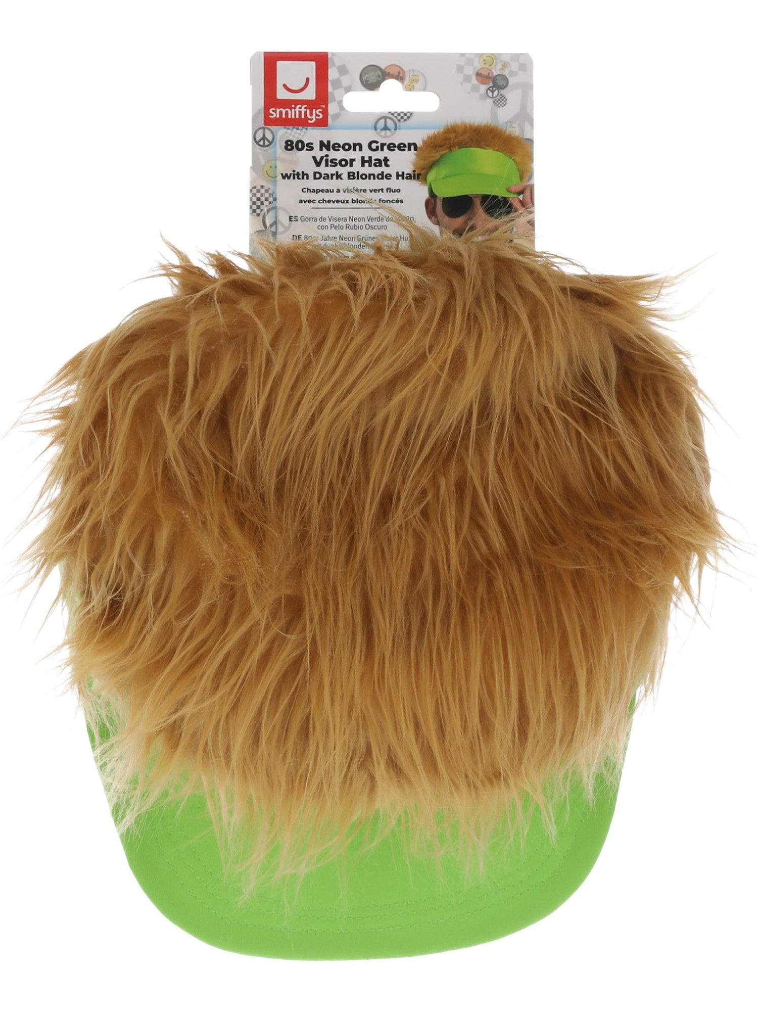 smiffys-fever-80s-visor-hut-neongr-n-mit-dunkelblonden-haaren image 3