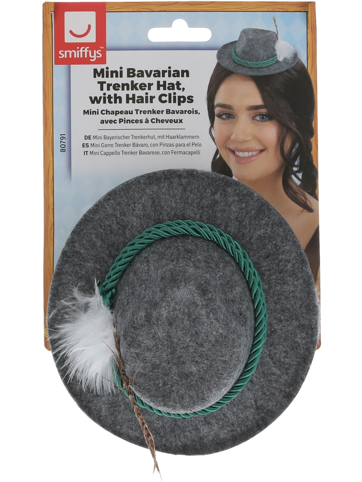 smiffys-fever-mini-trenker-hut-damen-haarclips-grau image 2