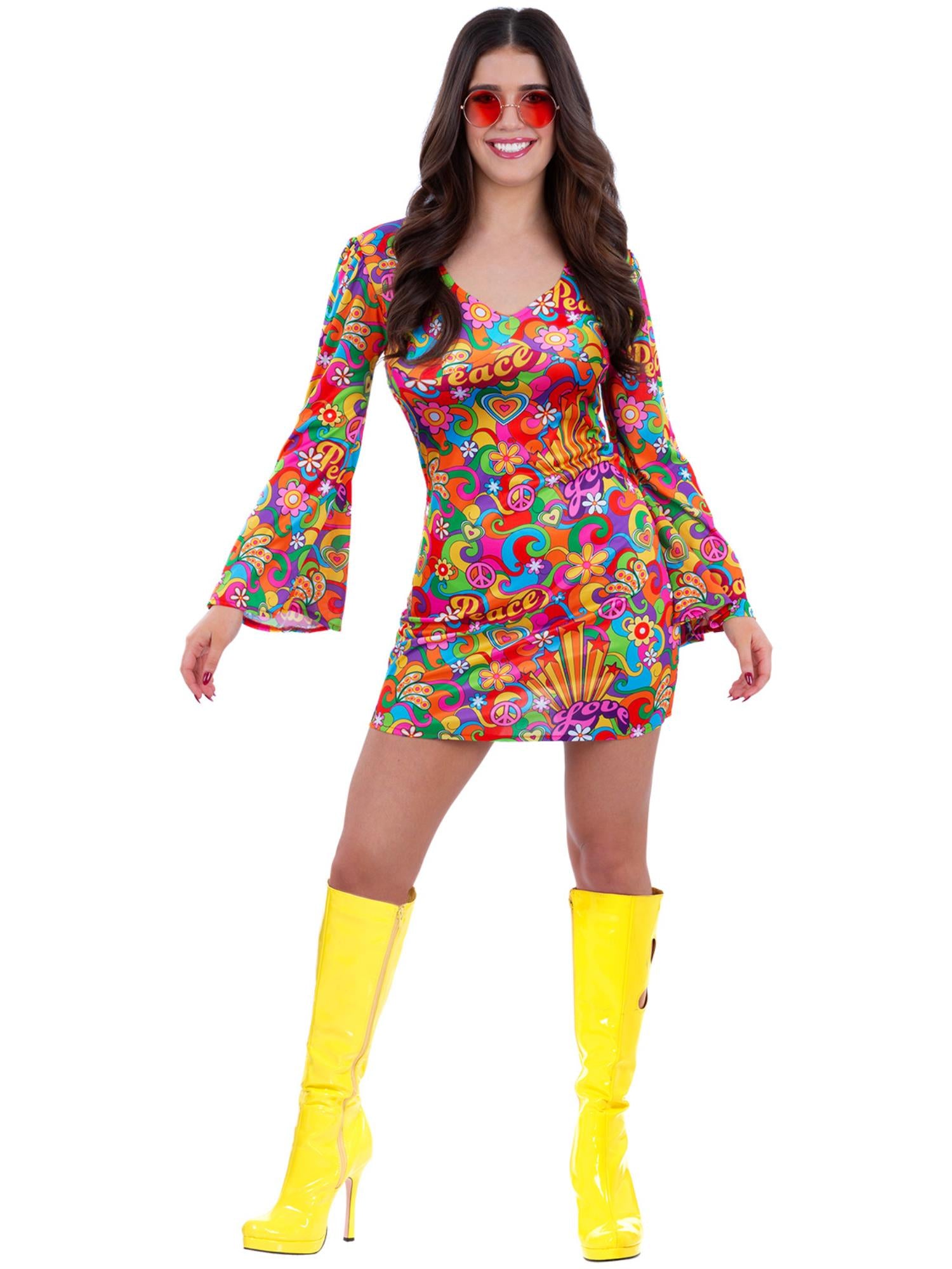 smiffys-fever-60s-hippie-kost-m-damen-regenbogen-kleid image 2