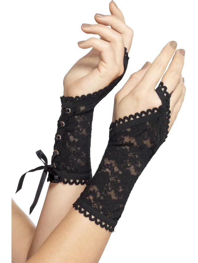 smiffys-fever-lace-glovettes-spitzenhandschuhe-schwarz image 1