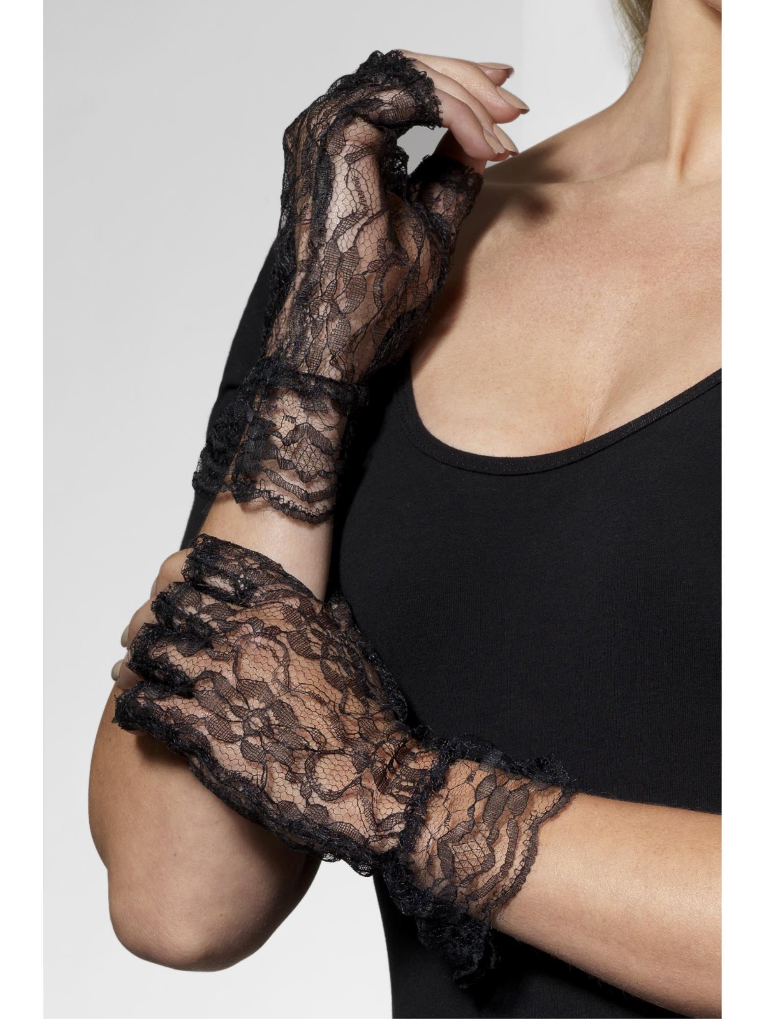 smiffys-fever-fingerlose-spitzen-handschuhe-schwarz-damen image 1