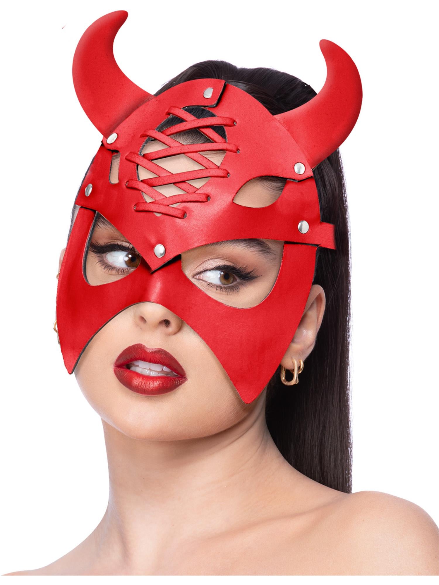 smiffys-fever-teufel-maske-rot-kunstleder-mit-h-rnern image 1