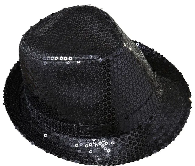 rubie-s-deluxe-pailletten-fedora-hut-schwarz-disco image 1
