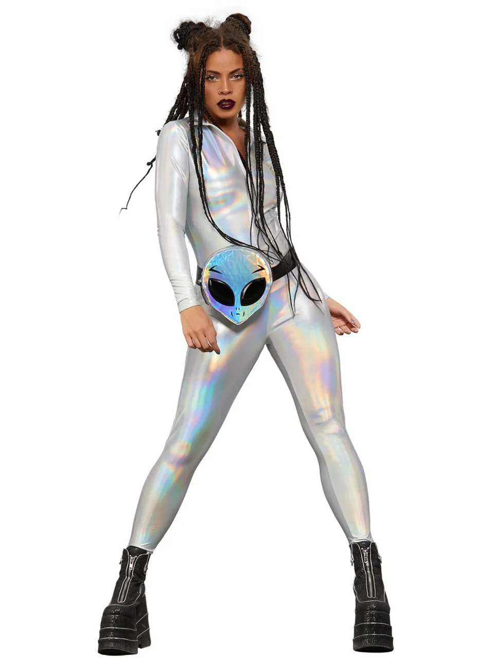 fever-miss-whiplash-catsuit-holografisch-silber-reiverschluss image 1