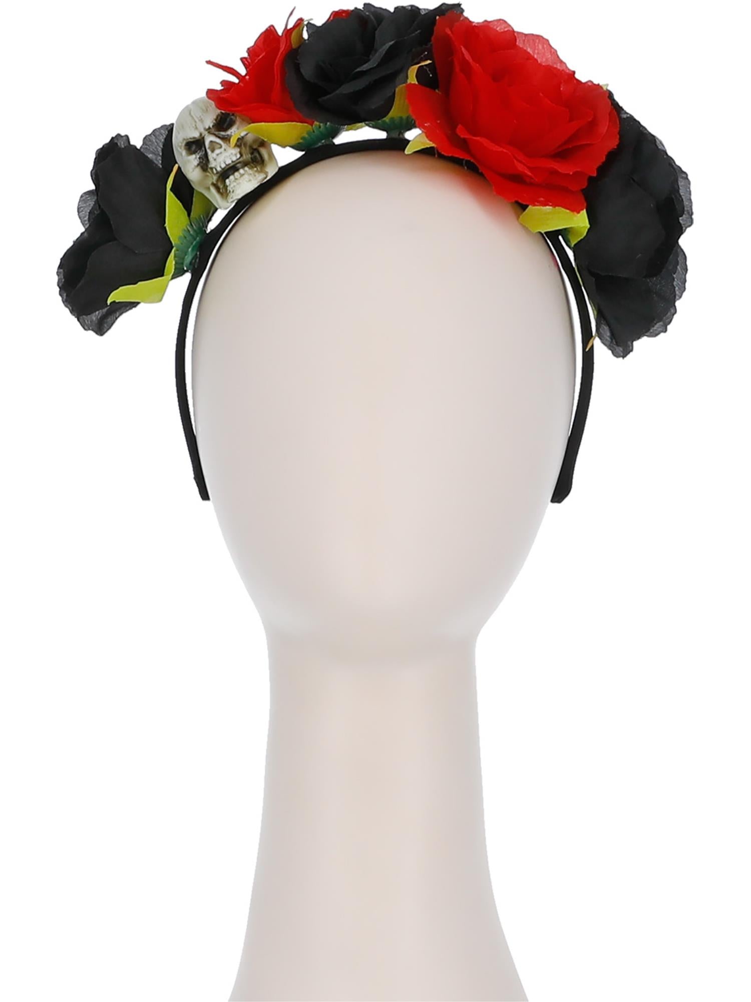 smiffys-fever-totenkopf-haarreif-rosen-schwarz-rot-damen image 2