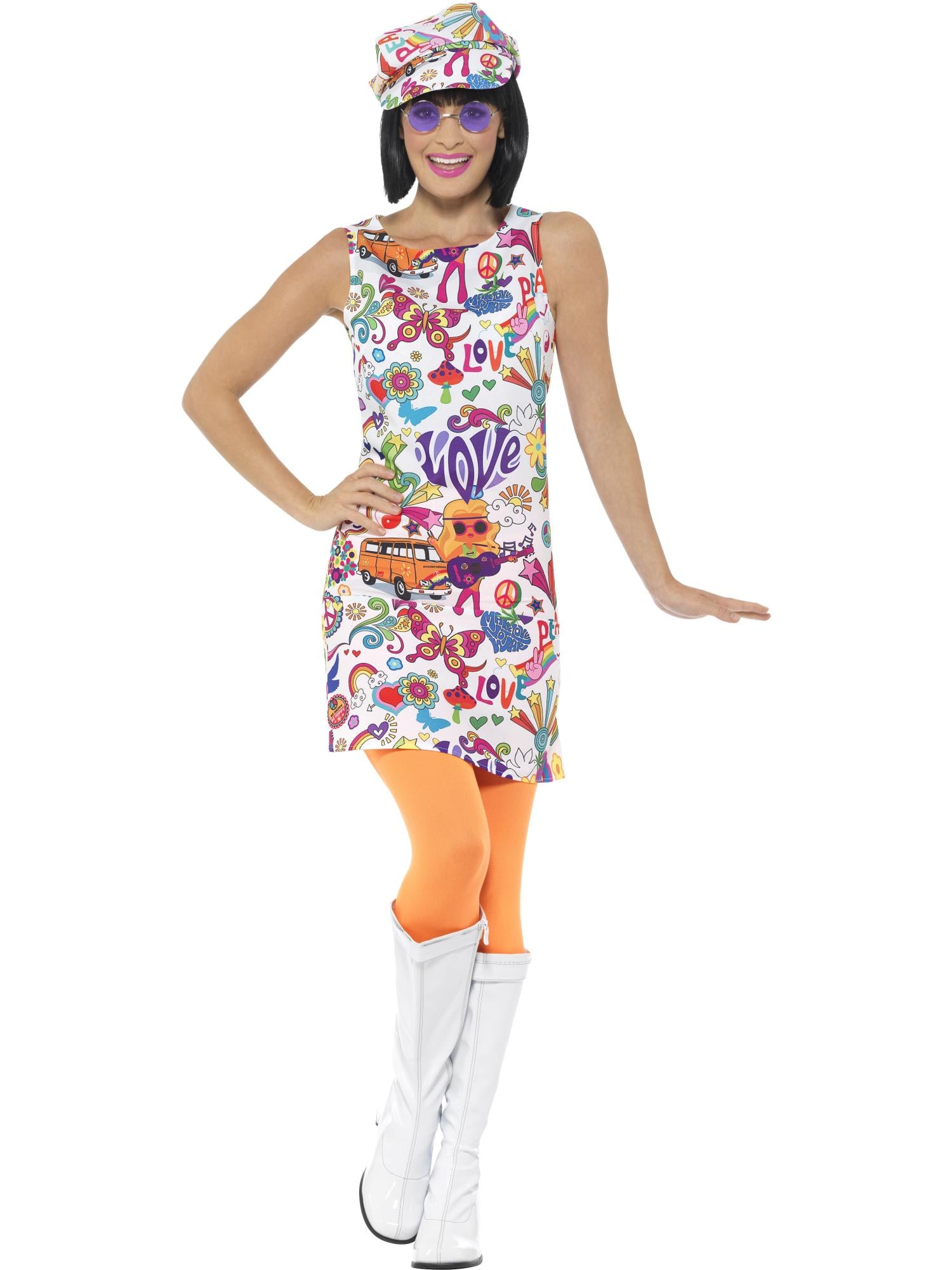 smiffys-fever-60s-groovy-chick-kost-m-damen-bunt-mit-hut image 4