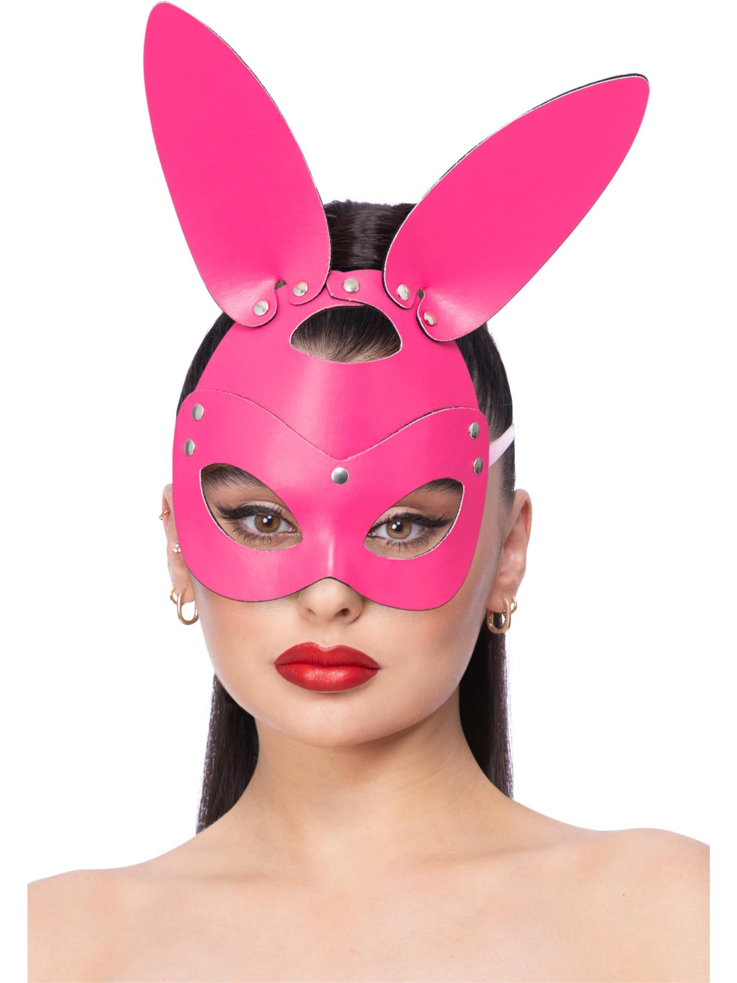 smiffys-fever-hasen-maske-rosa-kunstleder-mit-ohren-und-nieten image 1
