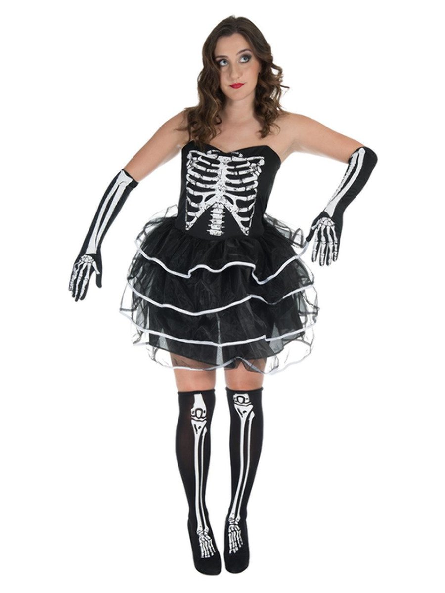 smiffys-fever-skelett-kleid-damen-schwarz-mit-zubeh-r image 1