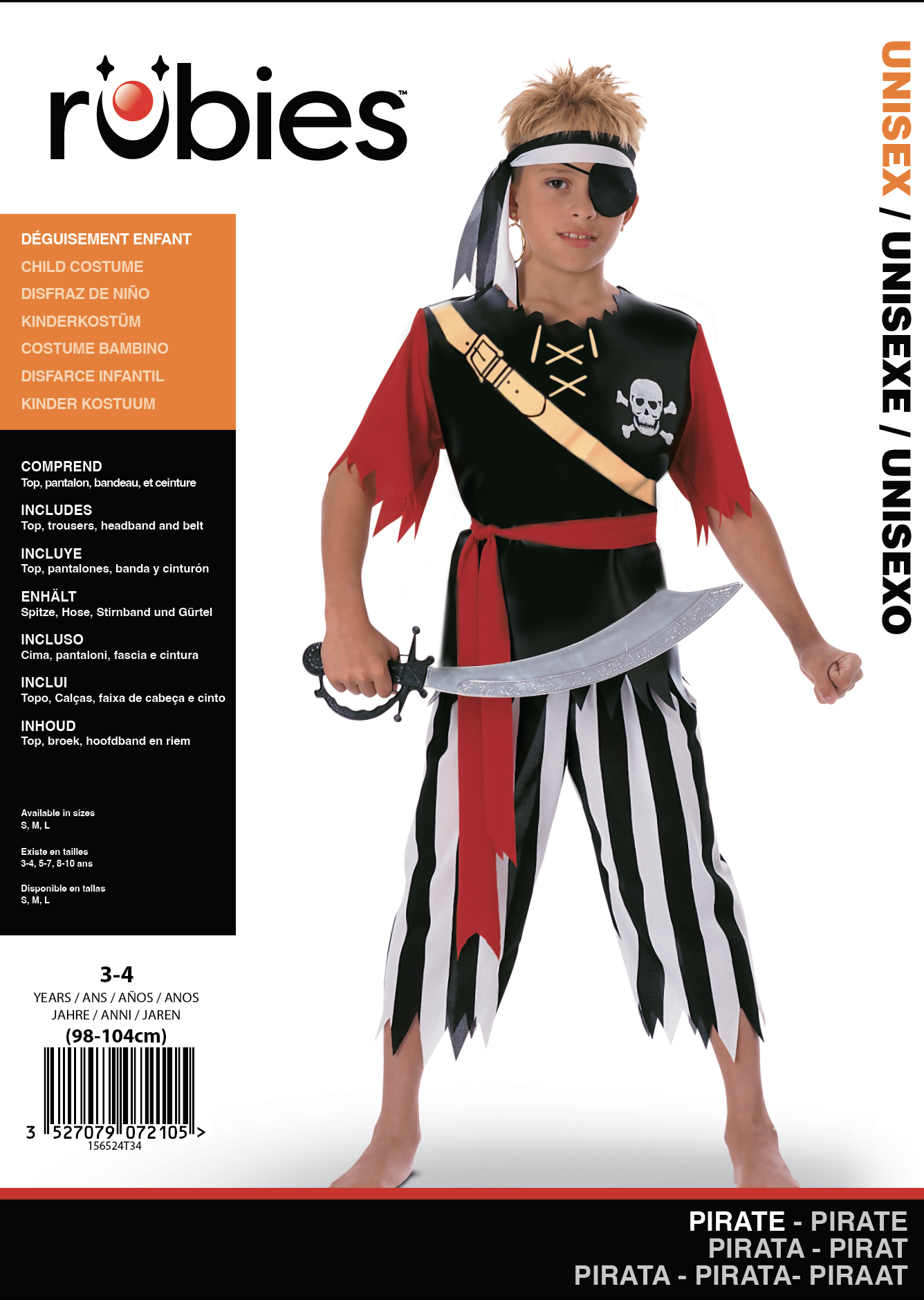 rubies-piraten-herrenkost-m-rot-schwarz-gestreift image 4