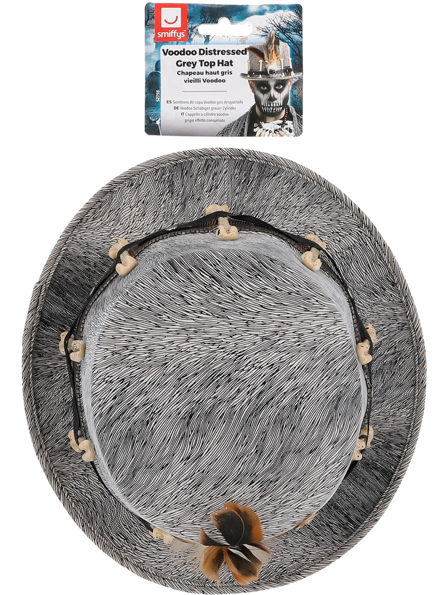 smiffys-fever-voodoo-zylinder-grau-distressed-hut-knochen image 3