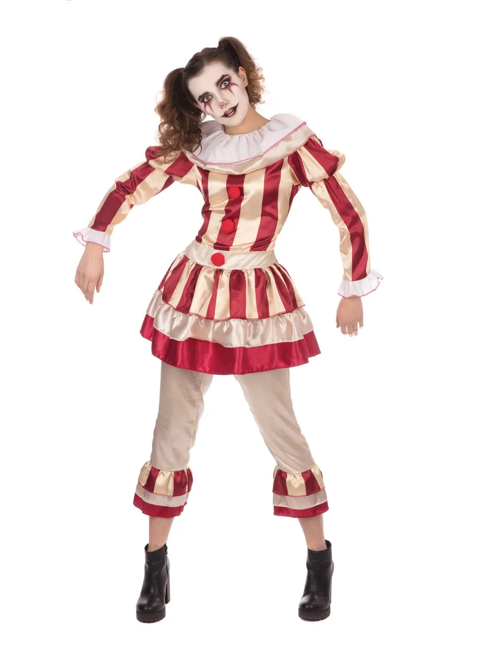 carnevil-clown-damen-kost-m-s-beige-rot-deluxe-af177 image 1