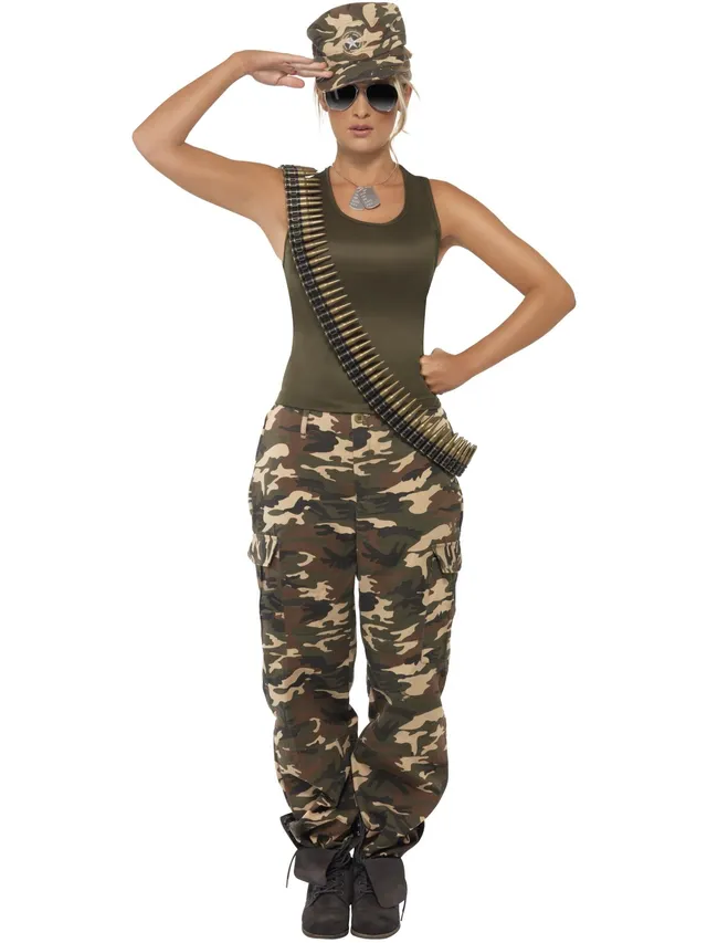 smiffys-fever-khaki-camo-deluxe-kost-m-damen-3-tlg-khaki image 1